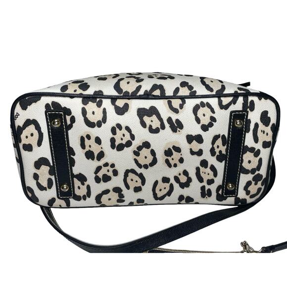 Dooney & Bourke Black Cream Leopard Print Leather Satchel + Wrsitlet - Picture 6 of 11